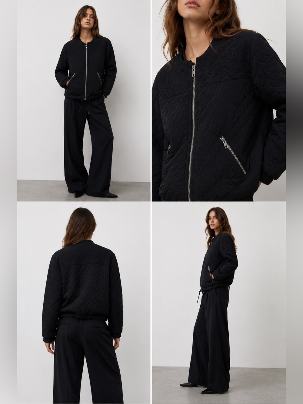 PBO Quilted Black Bomber Jacket with Embroidered Detail Size 6